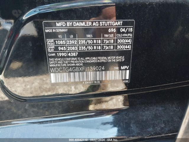 WDCTG4GBXFJ139024 Mercedes-Benz Gla 250 4matic