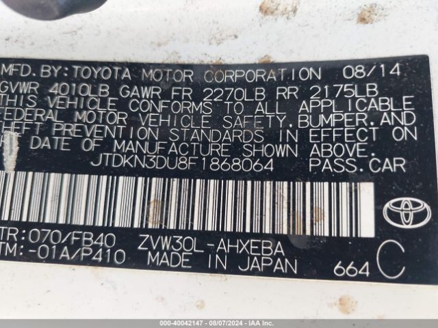 JTDKN3DU8F1868064 Toyota Prius Two