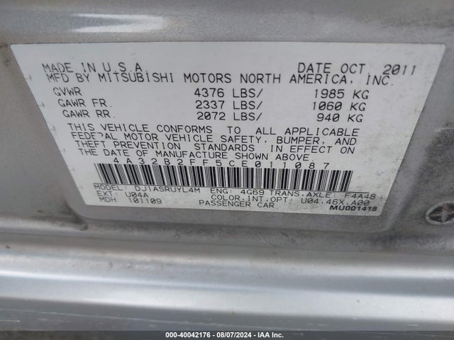 2012 MITSUBISHI GALANT 4A32B2FF5CE011087 Photo 8