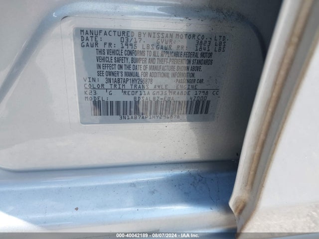Nissan SENTRA S 2017 3N1AB7AP1HY296878 Image 9