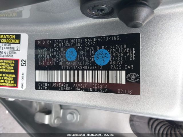 4T1G11AK8MU464410 Toyota CAMRY SE