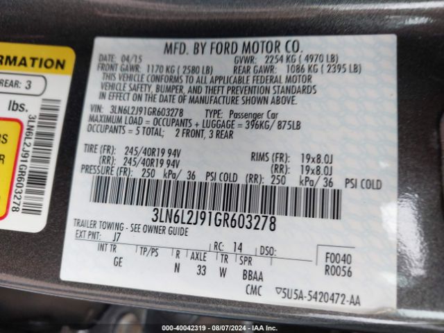 3LN6L2J91GR603278 Lincoln MKZ
