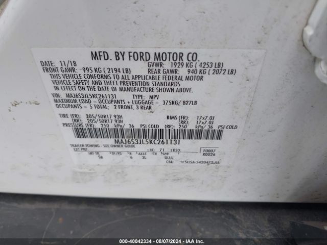 MAJ6S3JL5KC261131 Ford Ecosport Ses