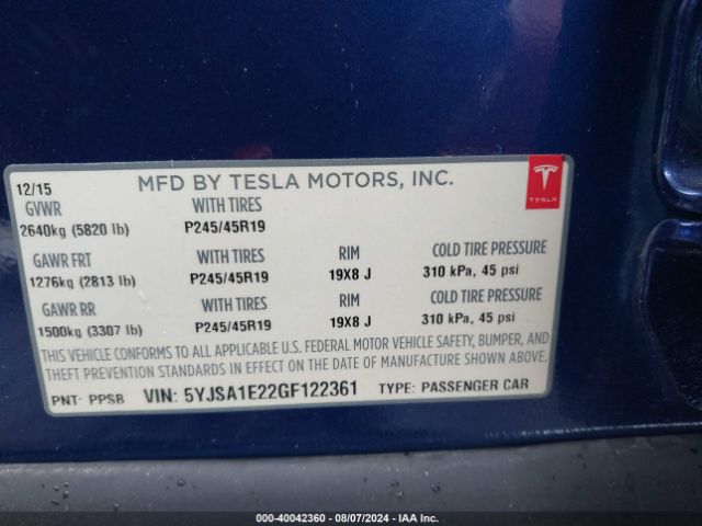 5YJSA1E22GF122361 Tesla Model S 60d/70d/75d/85d/90d