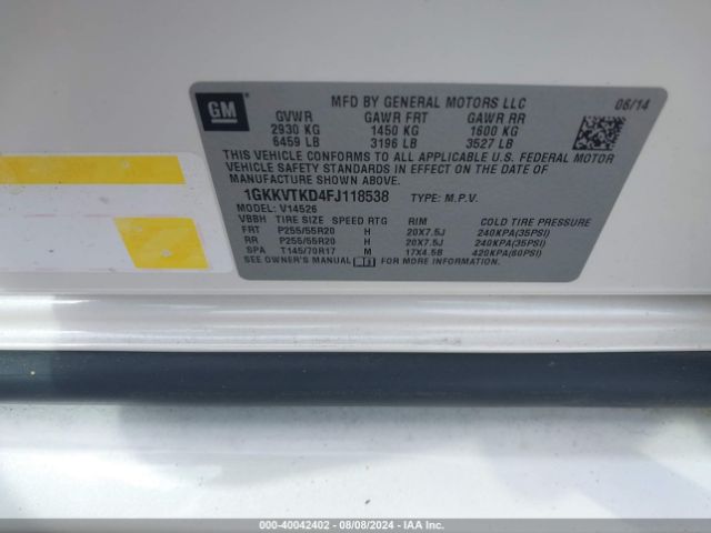 1GKKVTKD4FJ118538 GMC Acadia Denali