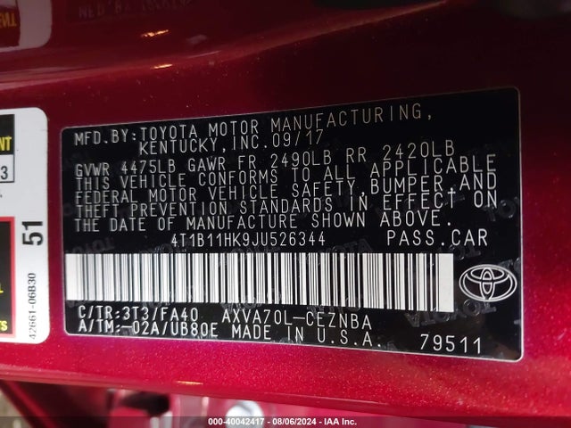 Toyota CAMRY LE 2018 4T1B11HK9JU526344 Image 9
