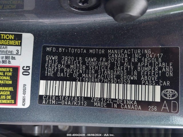 Toyota COROLLA LE 2017 2T1BURHE7HC901059 Image 9