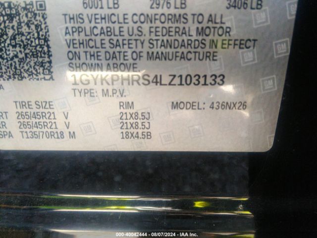 1GYKPHRS4LZ103133 Cadillac Xt6 Awd Sport