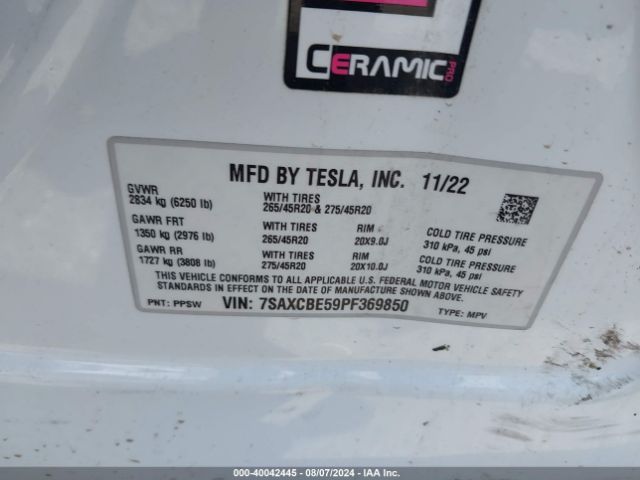 7SAXCBE59PF369850 Tesla Model X Dual Motor All-wheel Drive/standard Range