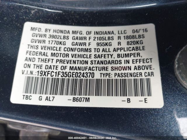 19XFC1F35GE024370 Honda Civic Ex-t