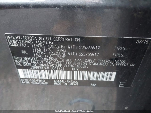 Toyota RAV4 LE 2015 JTMBFREV4FJ041721 Image 9