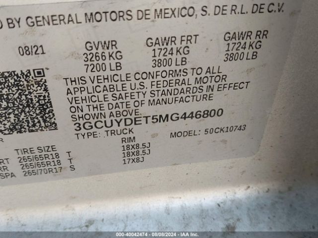 3GCUYDET5MG446800 Chevrolet Silverado 1500 4wd  Standard Bed Lt