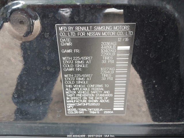 Nissan ROGUE SV 2017 KNMAT2MT3HP528520 Image 9