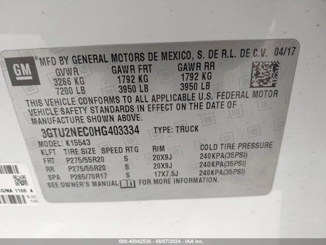 GMC Sierra 1500 Slt 2017 3GTU2NEC0HG403334 Image 9