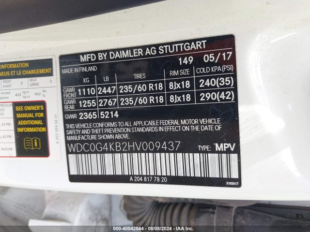 WDC0G4KB2HV009437 Mercedes-Benz Glc 300 4matic