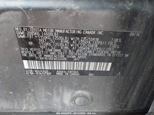 2T3DFREV6FW233488 Toyota Rav4 Limited
