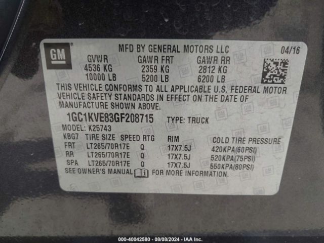 1GC1KVE83GF208715 Chevrolet Silverado 2500hd Lt