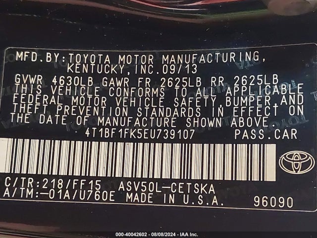 Toyota CAMRY SE 2014 4T1BF1FK5EU739107 Image 9