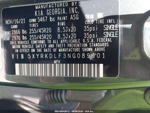 5XYRKDLF3NG089301 KIA Sorento X-line Sx Prestige