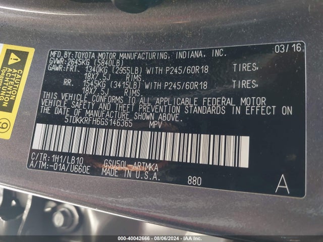 Toyota Highlander Xle V6 2016 5TDKKRFH6GS146365 Image 9