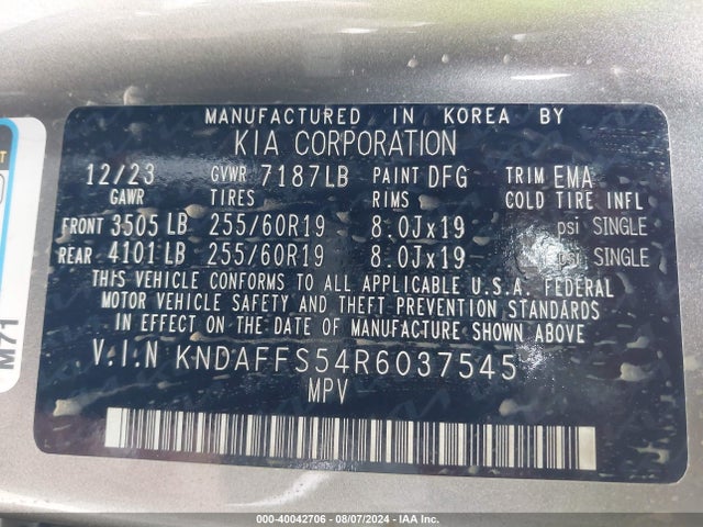 KIA Ev9 Wind 2024 KNDAFFS54R6037545 Image 9