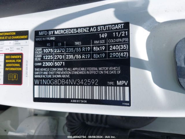 W1N0G8DB4NV342592 Mercedes-Benz Glc 300 Suv