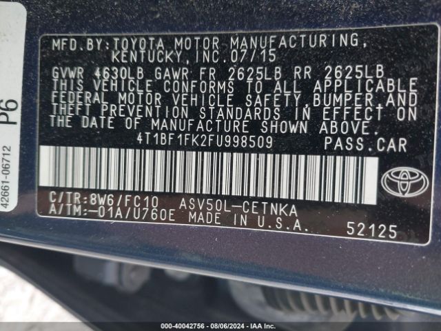 4T1BF1FK2FU998509 Toyota CAMRY LE