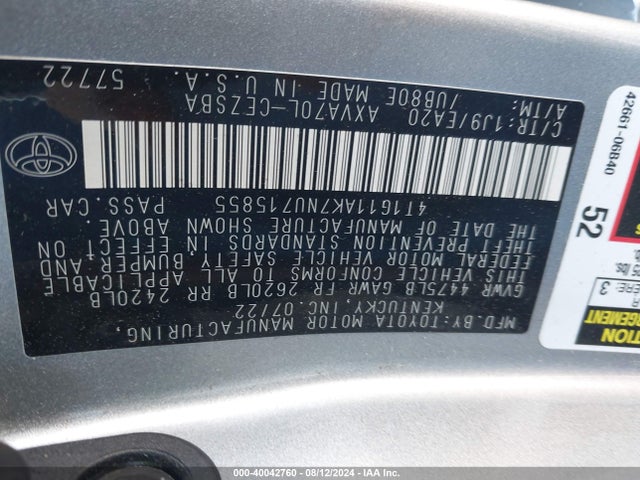 Toyota CAMRY SE 2022 4T1G11AK7NU715855 Image 9