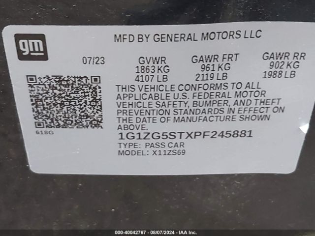 1G1ZG5STXPF245881 Chevrolet Malibu Fwd Rs