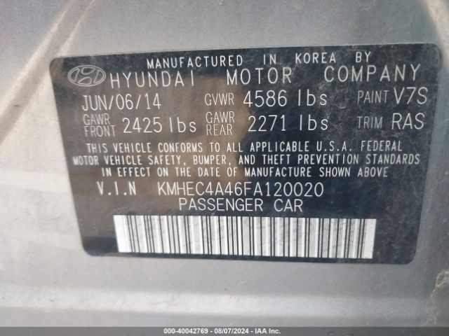 KMHEC4A46FA120020 Hyundai SONATA HYBRID
