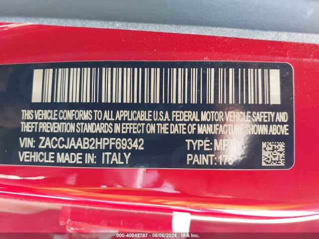 ZACCJAAB2HPF69342 Jeep Renegade Sport Fwd