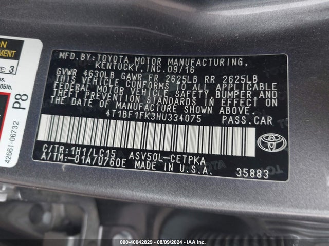Toyota CAMRY XSE 2017 4T1BF1FK3HU334075 Image 9