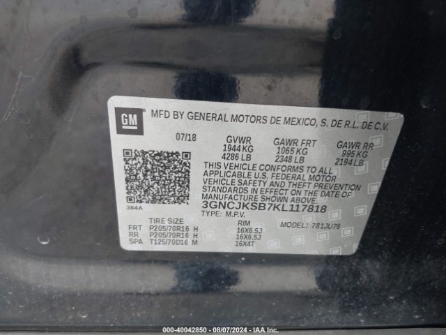 3GNCJKSB7KL117818 Chevrolet TRAX LS