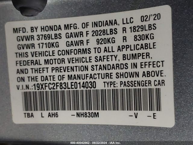 19XFC2F83LE014030 Honda Civic Sport