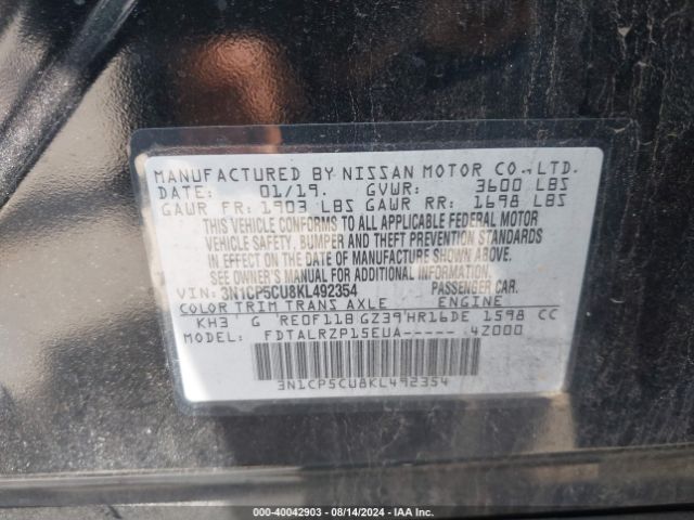 3N1CP5CU8KL492354 Nissan KICKS S