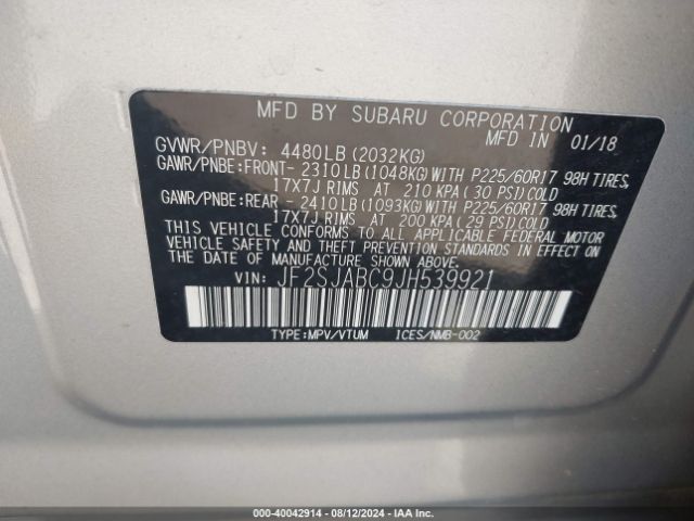 JF2SJABC9JH539921 Subaru Forester 2.5i