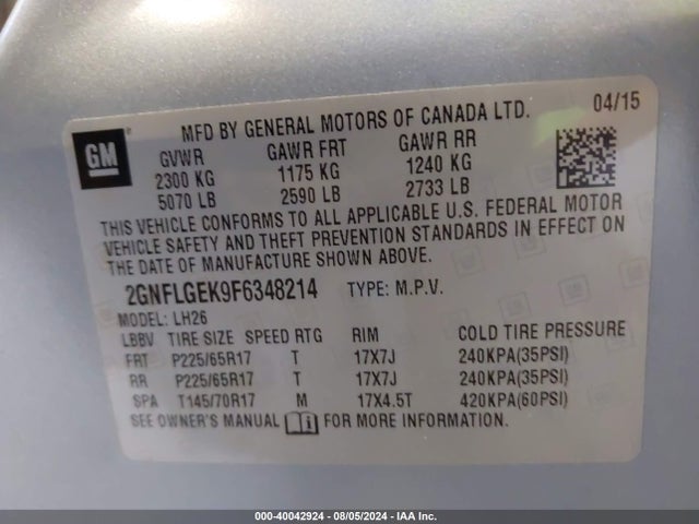 Chevrolet Equinox 2lt 2015 2GNFLGEK9F6348214 Image 9
