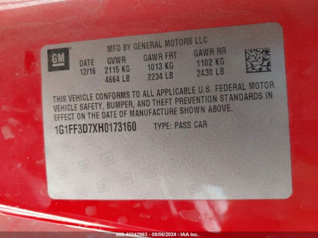 1G1FF3D7XH0173160 Chevrolet Camaro 1ss