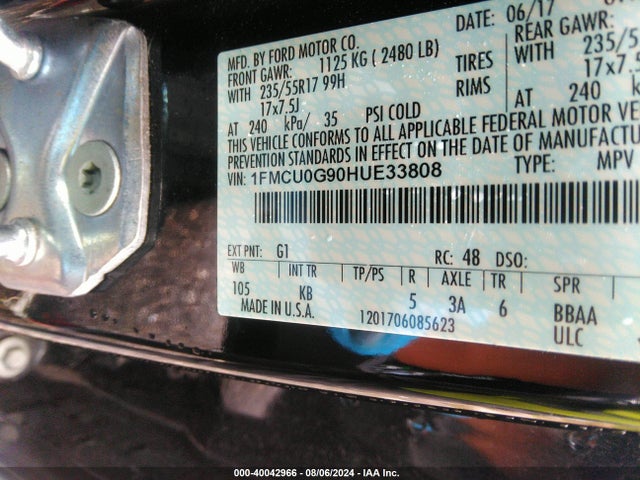 Ford ESCAPE SE 2017 1FMCU0G90HUE33808 Image 9