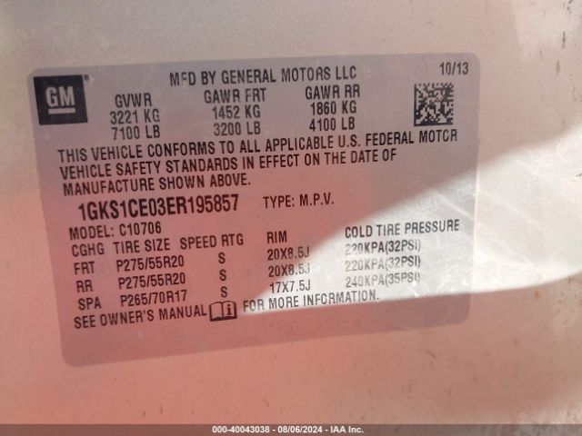 1GKS1CE03ER195857 GMC YUKON SLT