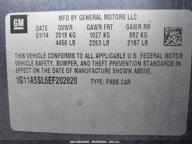 Chevrolet Malibu 1fl 2014 1G11A5SL6EF202828 Image 9