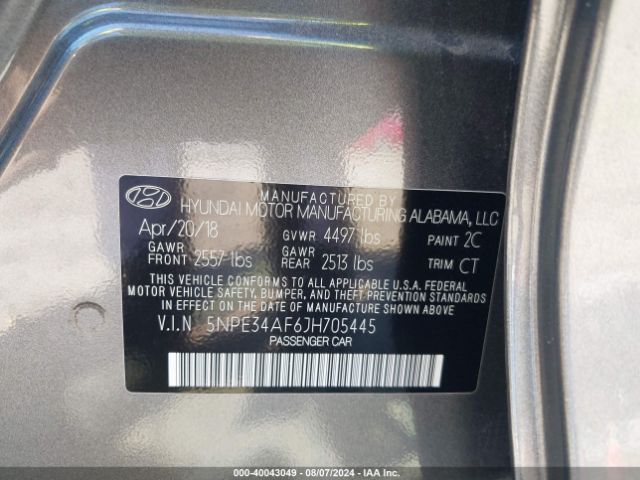 5NPE34AF6JH705445 Hyundai Sonata Sport+