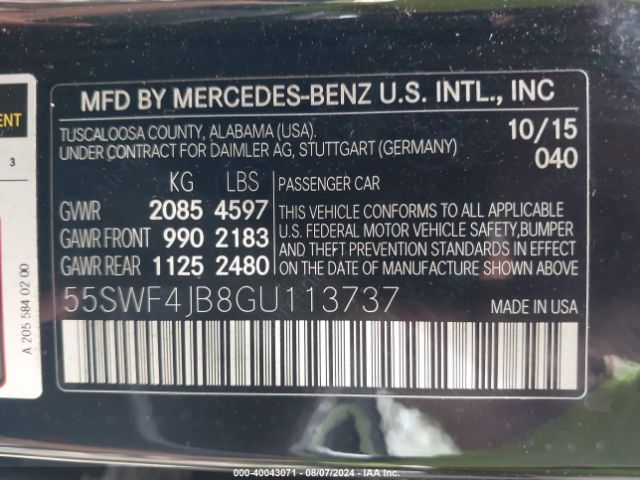 55SWF4JB8GU113737 Mercedes-Benz C 300