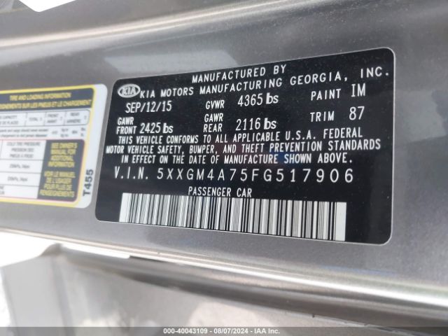 5XXGM4A75FG517906 KIA Optima Lx