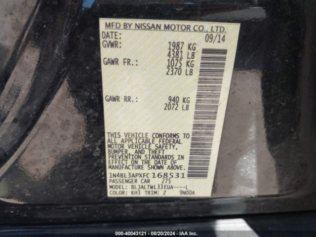 1N4BL3APXFC168531 Nissan Altima 3.5 Sl