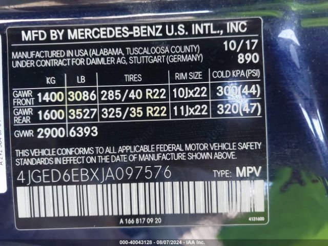 4JGED6EBXJA097576 Mercedes-Benz Amg Gle 43 Coupe 4matic