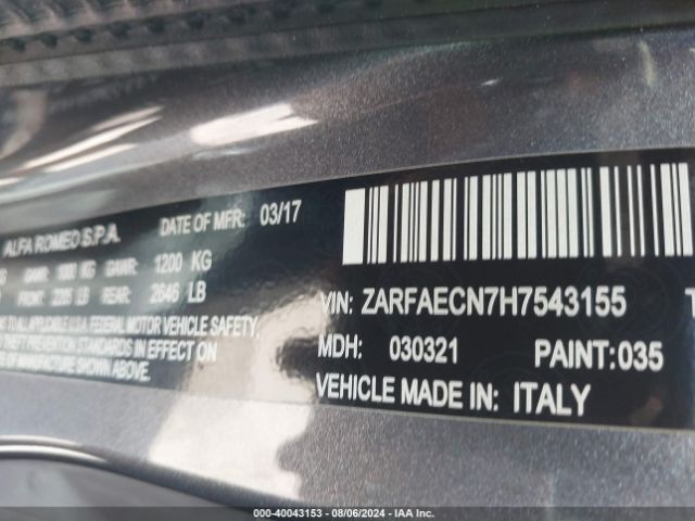 ZARFAECN7H7543155 Alfa Romeo Giulia Ti Rwd