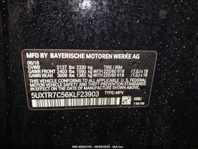 5UXTR7C56KLF23903 BMW X3 Sdrive30i