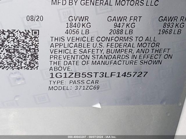 1G1ZB5ST3LF145727 Chevrolet Malibu Fwd Ls