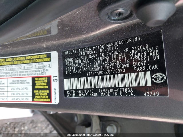 Toyota CAMRY LE 2019 4T1B11HK3KU173973 Image 9